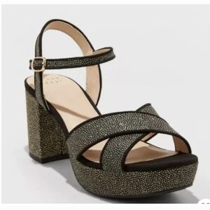 A New Day- Black & Gold Platform Sandals with Chunky Heel-NWT
